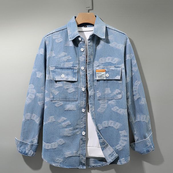 2024New retro color woven jacquard shirt jacket, men's loose casual personalized style long sleeved denim shirt_ipsvogv.com