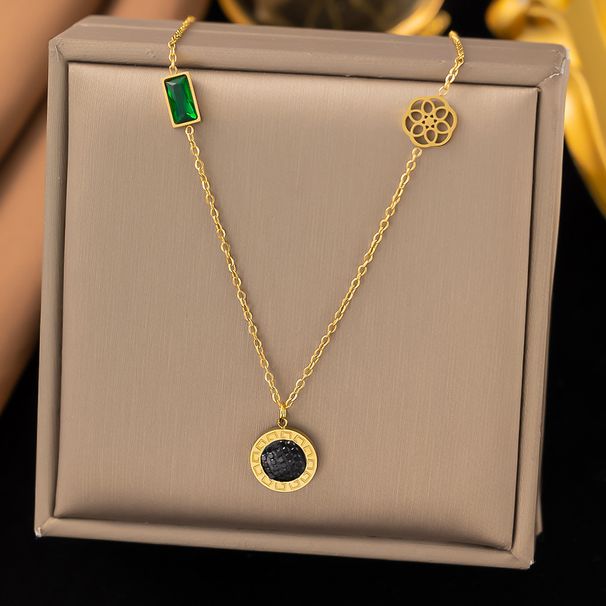 French Design Butterfly Bow Roman Round Brand Necklace For Women, Light Luxury And Versatile, Titanium Steel Plated Gold_ipsvogv.com