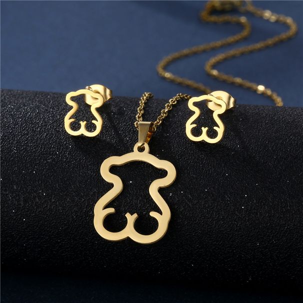 Women's Jewelry Set Fashion Gold Stainless Steel Necklace Set Love Hollow Glossy Pendant Necklace, Earrings, Clavicle Chain Jewelry Small Set_ipsvogv.com