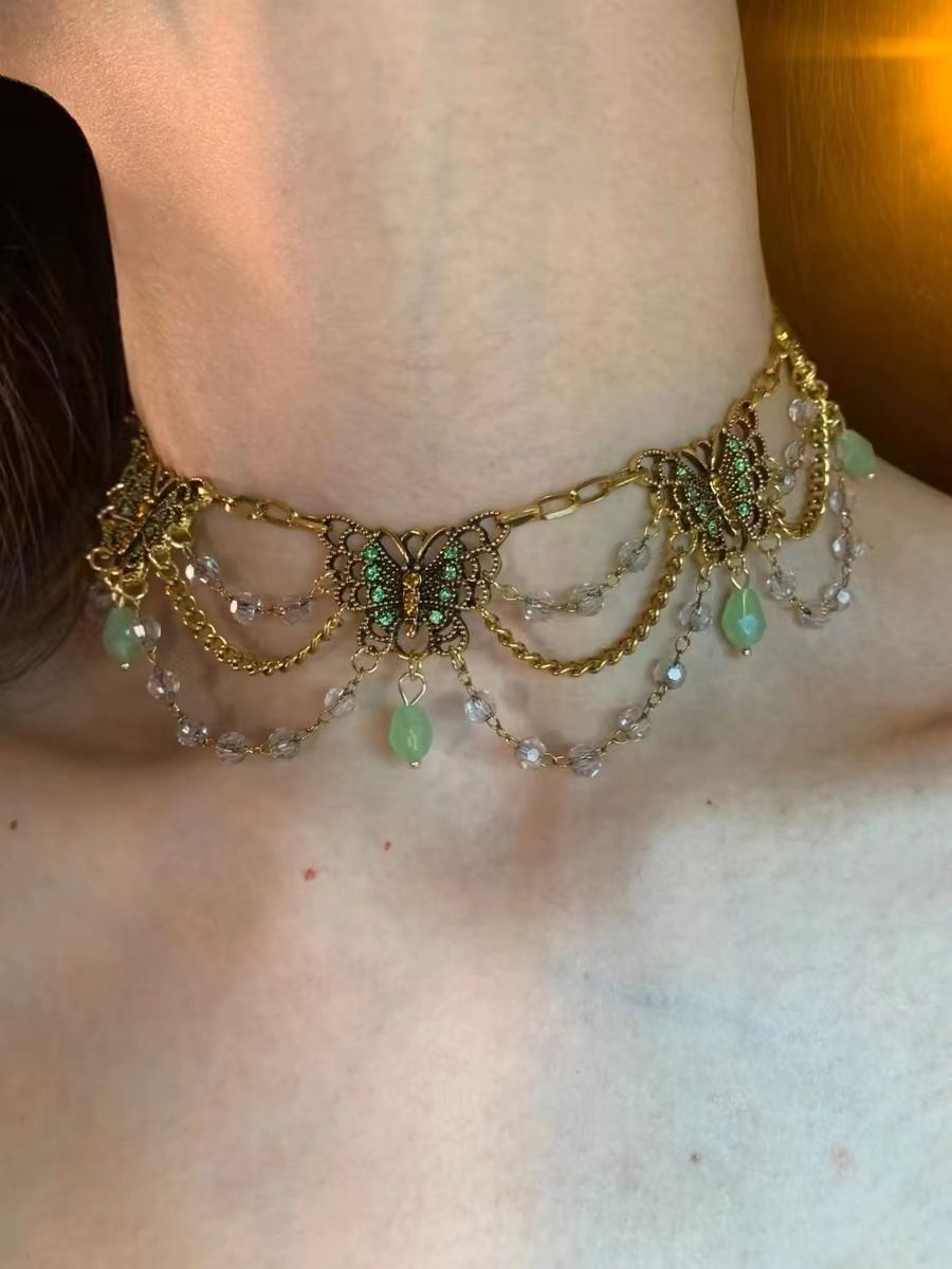 Heavy Duty Multi Layer Tassel Diamond Butterfly Necklace For Women, New Chinese Style, Niche, High End Texture, Hot Girl Clavicle Necklace, Trendy_ipsvogv.com