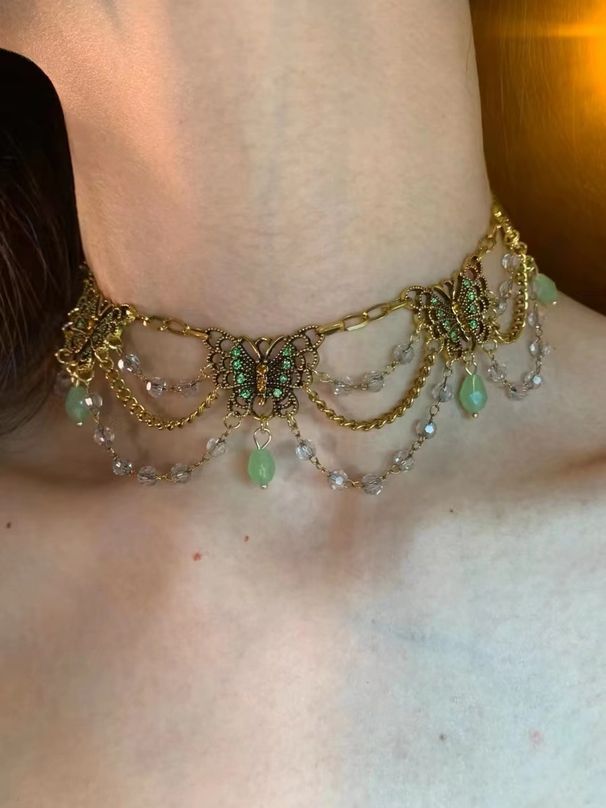 Heavy Duty Multi Layer Tassel Diamond Butterfly Necklace For Women, New Chinese Style, Niche, High End Texture, Hot Girl Clavicle Necklace, Trendy_ipsvogv.com