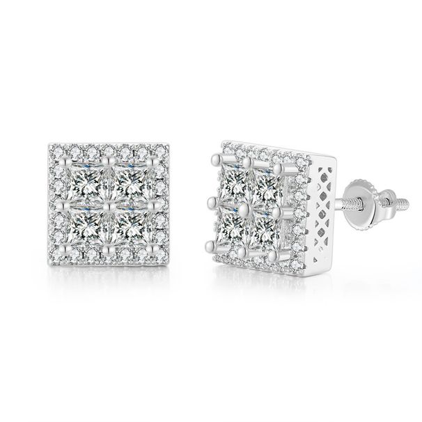 Unisex hot selling hip hop zircon thread earrings men and women three dimensional square full diamond gold plated earrings earrings_ipsvogv.com