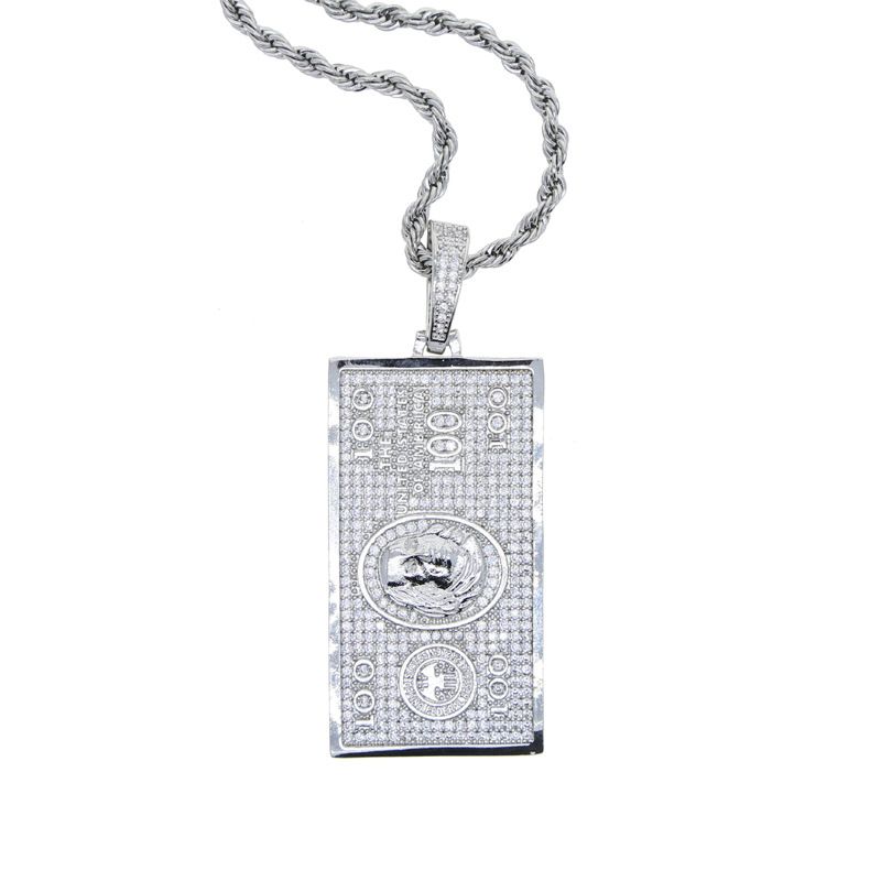 Men's Jewelry Hip Hop Dollar Sign Zircon Necklace Punk Style Cubic Zirconia Pendant With Twist Chain For Men (Silver/Gold, 60cm)_ipsvogv.com