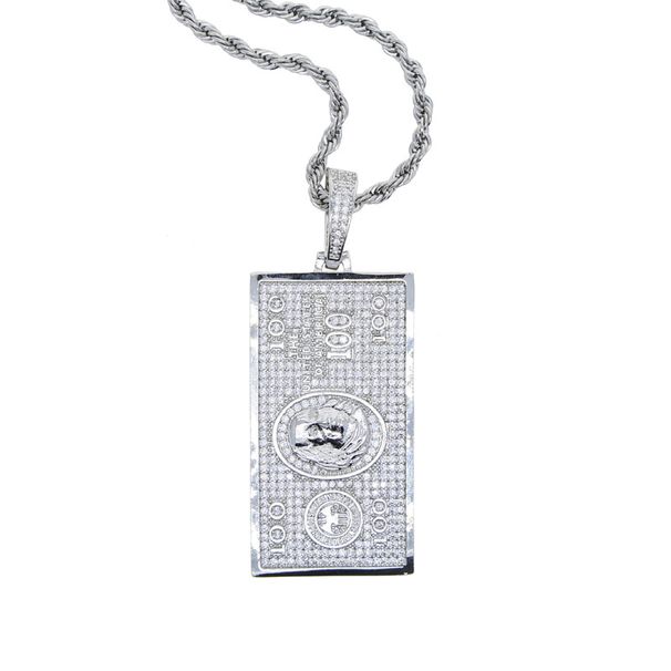 Men's Jewelry Hip Hop Dollar Sign Zircon Necklace Punk Style Cubic Zirconia Pendant With Twist Chain For Men (Silver/Gold, 60cm)_ipsvogv.com