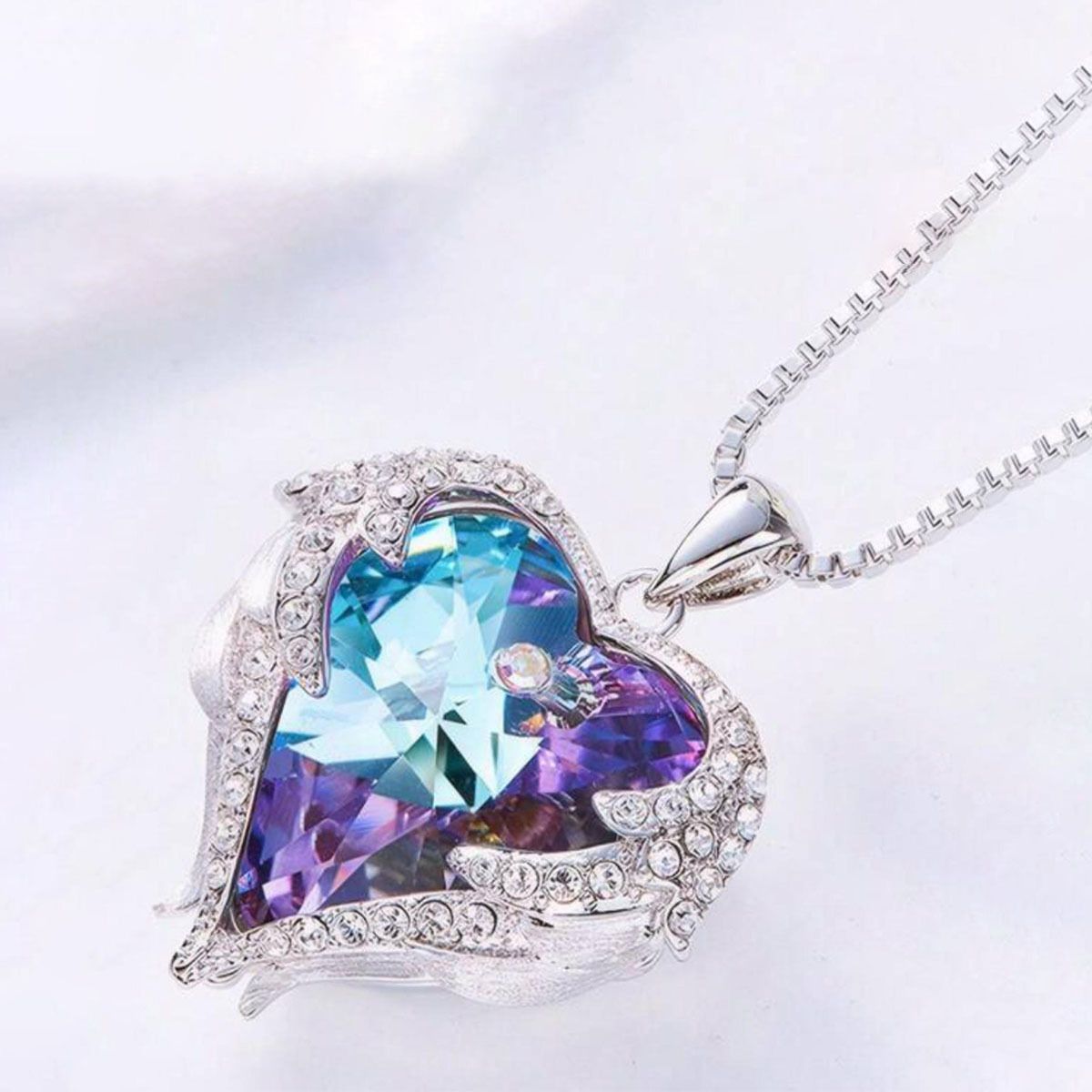 TK Fashion Ocean Heart Necklace Women's Personalized Colorful Copper Clavicle Chain Inlay_ipsvogv.com