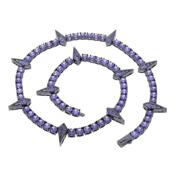 Hip Hop New 5mm Purple Zircon Inlaid Tennis Chain Black Panther Necklace Men's Necklace_ipsvogv.com