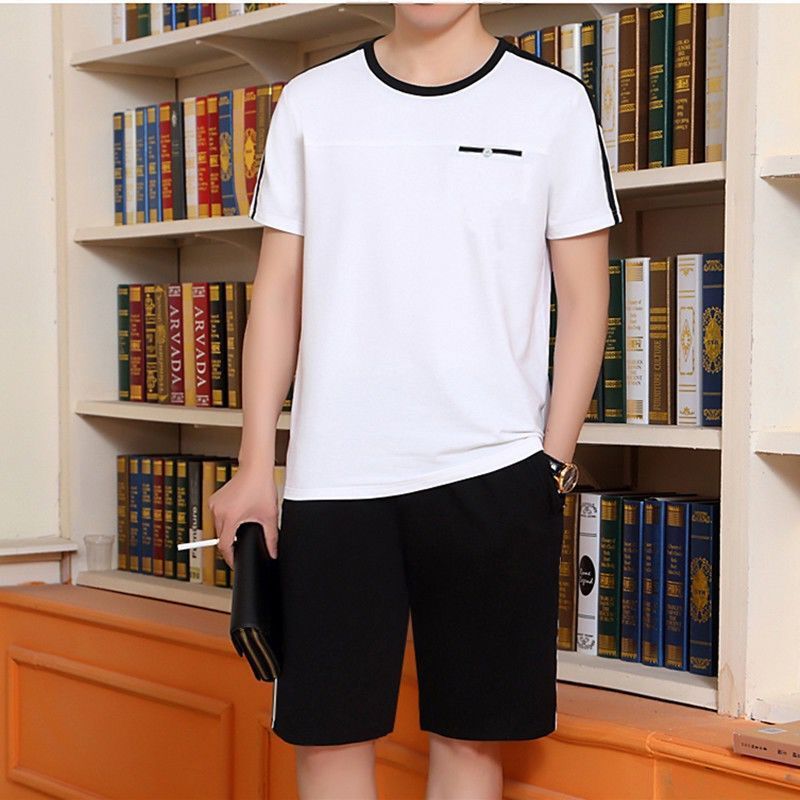 Men's Clothing Middle aged and elderly men's casual suits summer men's short sleeved shorts dad's loose clothes grandfather thin two piece suit_ipsvogv.com