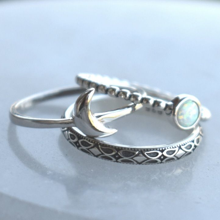 Sanjie's New Moon Shaped Women's Three Piece Set Artificial Australian Ring Bracelet_ipsvogv.com