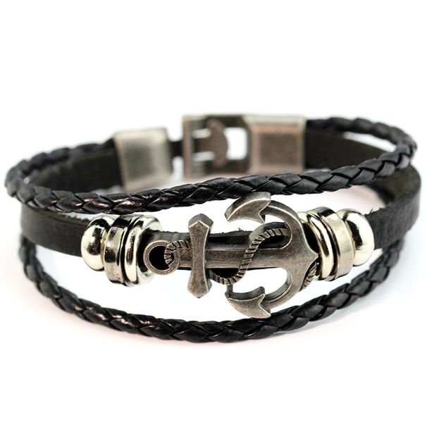Fashion Anchor Leather Handmade Woven Multi-layer Men's Rope Bracelet_ipsvogv.com