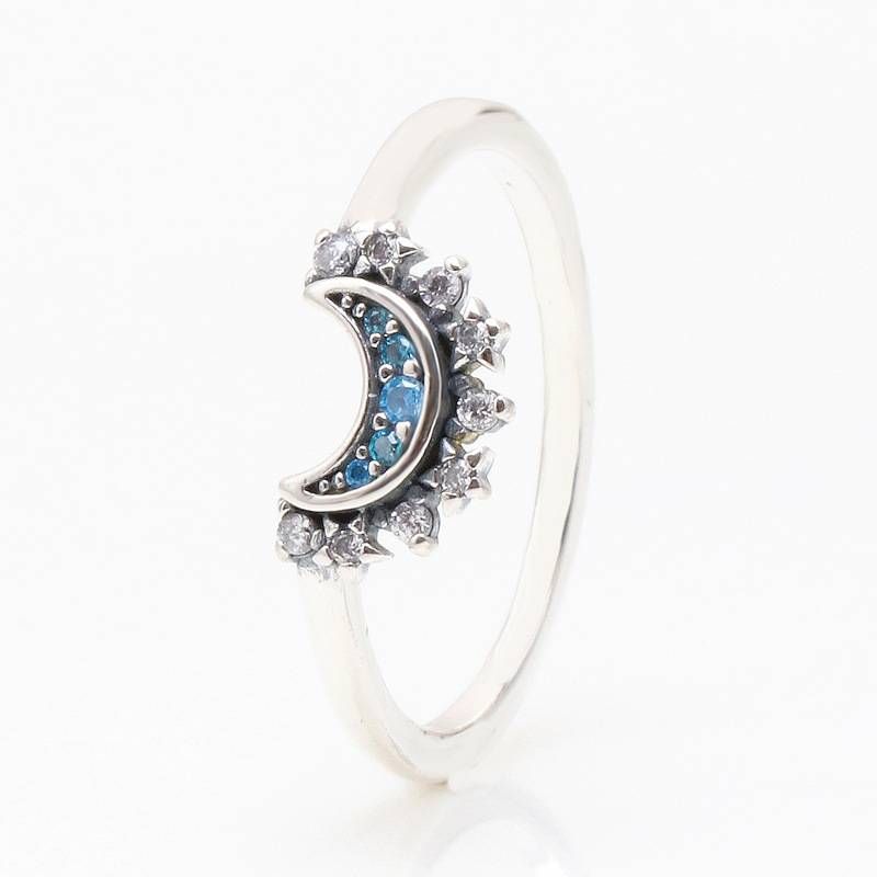 Women's Jewelry Silver Plated Shining Blue Moon Ring Fashion Light Luxury Sun Moon Star Moon Ring Female Valentine's Day Gift_ipsvogv.com