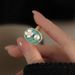 Enamel Colored Fashionable Artificial Pearl Flower Ring, Female Niche Design, Light Luxury, High-end Feeling, Open Mouth_ipsvogv.com