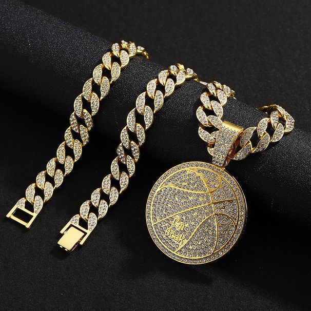 Hip Hop Alloy Letter Imbcak Pendant For Men, Street Cuban Chain Adorned With Diamonds, Basketball Necklace_ipsvogv.com
