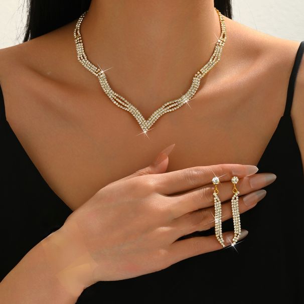 Bridal Necklace Earrings Bracelet Ring Four-Piece Rhinestone Claw Chain Jewelry Set_ipsvogv.com