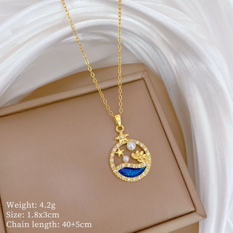 【 】 Pearl Ring Light Luxury Charm Gorgeous Full Diamond Necklace Women's Versatile Clavicle Titanium Steel Chain_ipsvogv.com