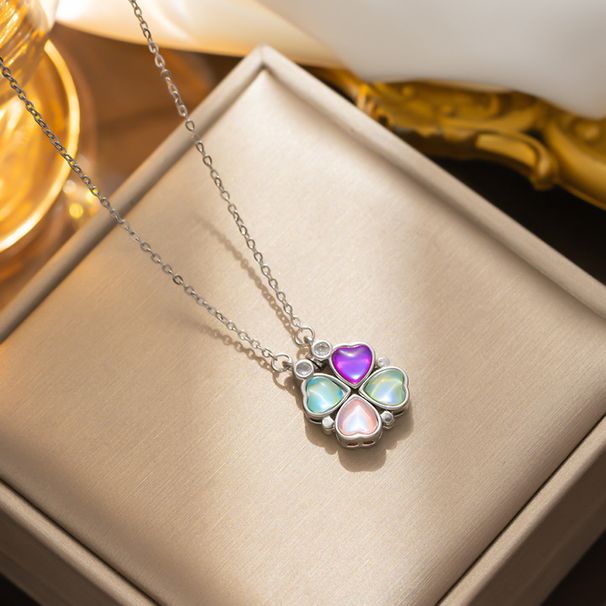 Titanium Steel Colorful Four Leaf Grass Accessories New Product Women's Versatile Collar Chain Zircon Necklace_ipsvogv.com