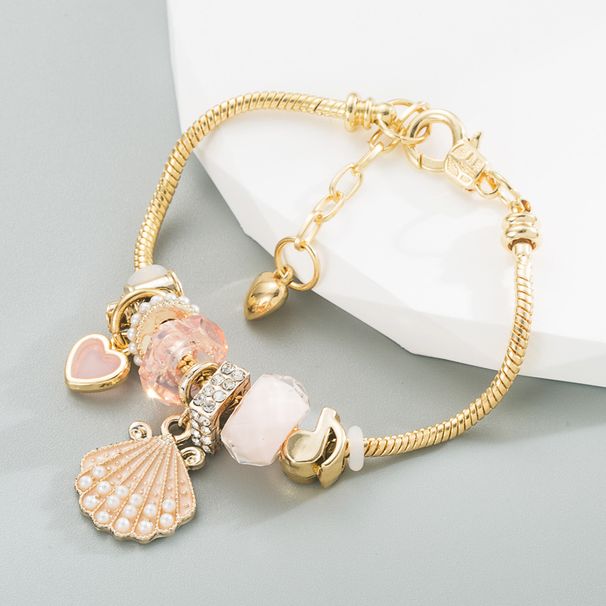 Jewelry Alloy Gold Adjustable Pink Pearl Shell Bracelet Shiny Diamond Ball Pan Dora Style_ipsvogv.com