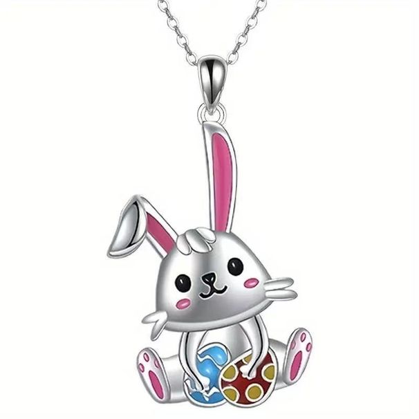 Cute Cartoon Pink Rabbit Pendant Simple Sweet Girl Small Animal Accessories Easter Necklace Gift_ipsvogv.com