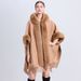 loose plaid plus velvet thick fur collar knitted shawl cape women's woolen shawl coat_ipsvogv.com
