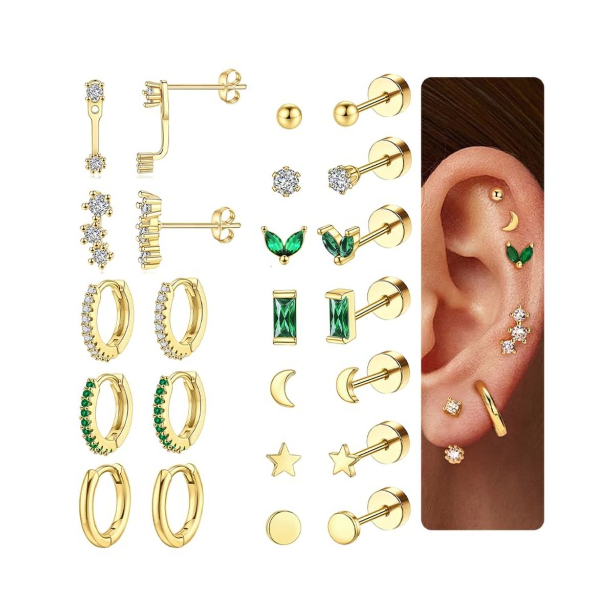 Women’s Jewelry Set Fashion Hot Selling Real Gold Brass Electroplated Micro Inlaid Zircon Piercing Jewelry Women's Flat Bottom Earrings Earrings Set_ipsvogv.com