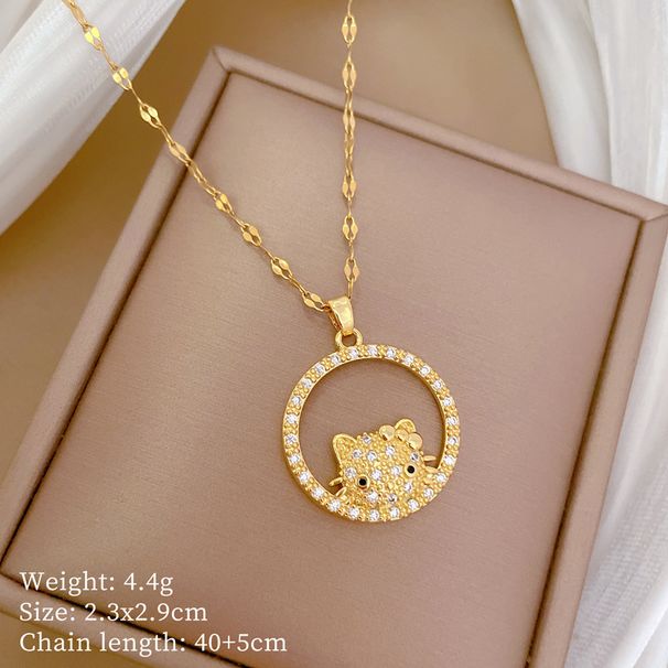 Circular 【 】 Cat Light Luxury Charm Gorgeous Full Diamond Necklace Women's Versatile Clavicle Titanium Steel Chain 【 】_ipsvogv.com