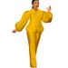 Women's Clothing solid color puff sleeve top wide leg trousers two piece suit women's fashion suit_ipsvogv.com
