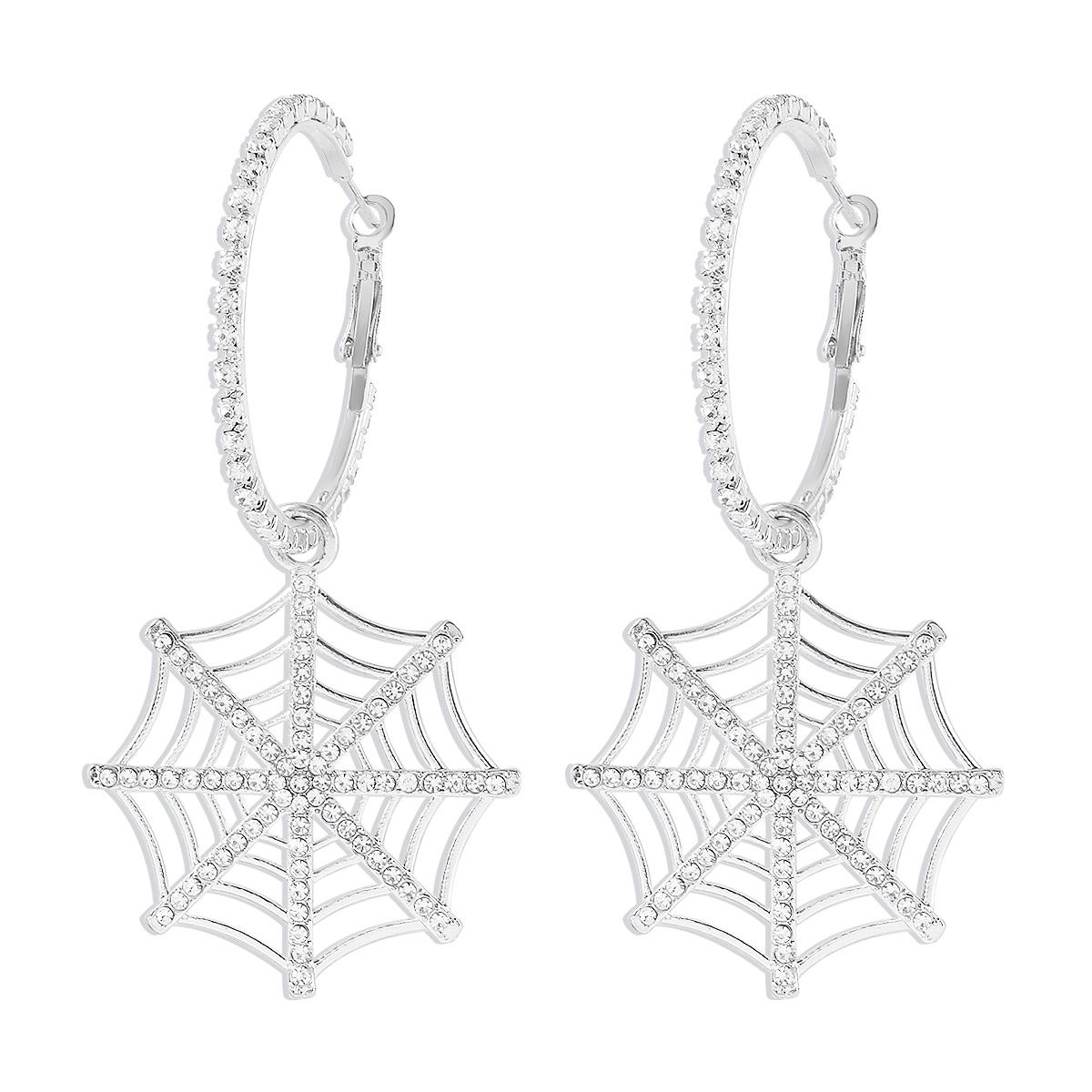 E11897 Halloween Spider Web Pendant Fashionable Exaggerated Sweet Cool Full Diamond Street Shot Alloy Earrings_ipsvogv.com