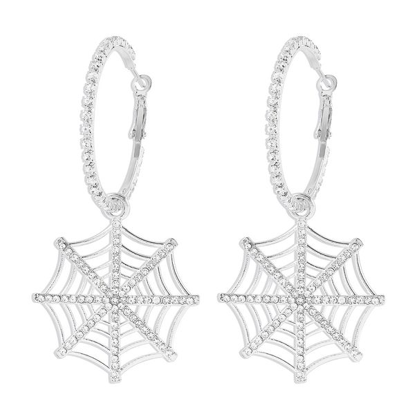 E11897 Halloween Spider Web Pendant Fashionable Exaggerated Sweet Cool Full Diamond Street Shot Alloy Earrings_ipsvogv.com
