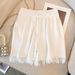 Women's Pink Tassel Knitted Small Camisole + High Waist Wide Leg Casual Shorts_ipsvogv.com