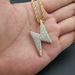 New Hip-Hop Stainless Jewelry Titanium Steel Vacuum Gold-Plated Full Diamond Lightning Couple Pendant Necklace_ipsvogv.com