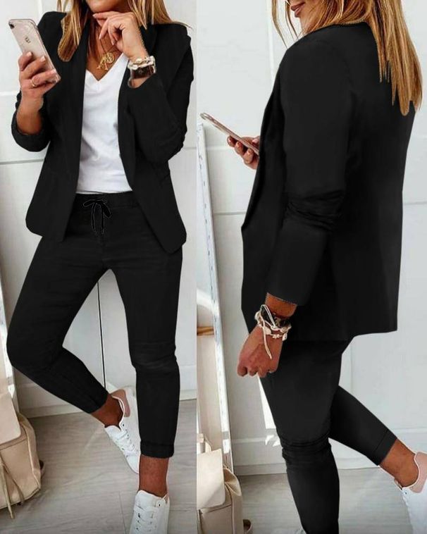 Women's Solid Color Professional Suit Set - Commuting Style Blazer & Pants | Office Workwear Outfit_ipsvogv.com