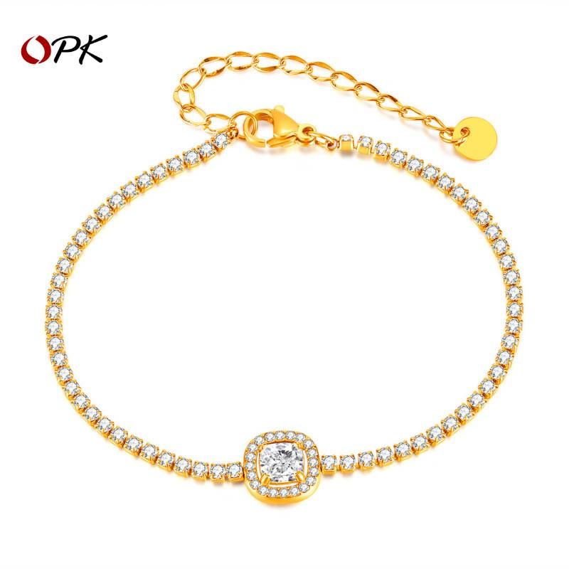 Women's Jewelry Temperament Niche High End Ladies Bracelet Ins Stainless Steel Super Flash Full Diamond Square Zircon Hand Jewelry_ipsvogv.com