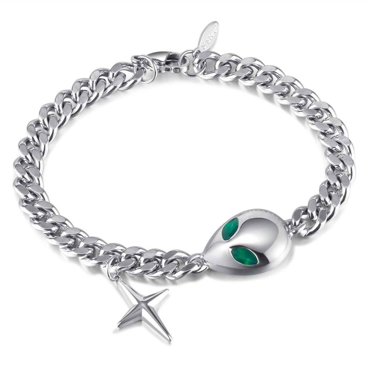 OPK Jewelry Niche Design Stainless Steel Cuban Chain Alien Cross Bracelet Unisex_ipsvogv.com