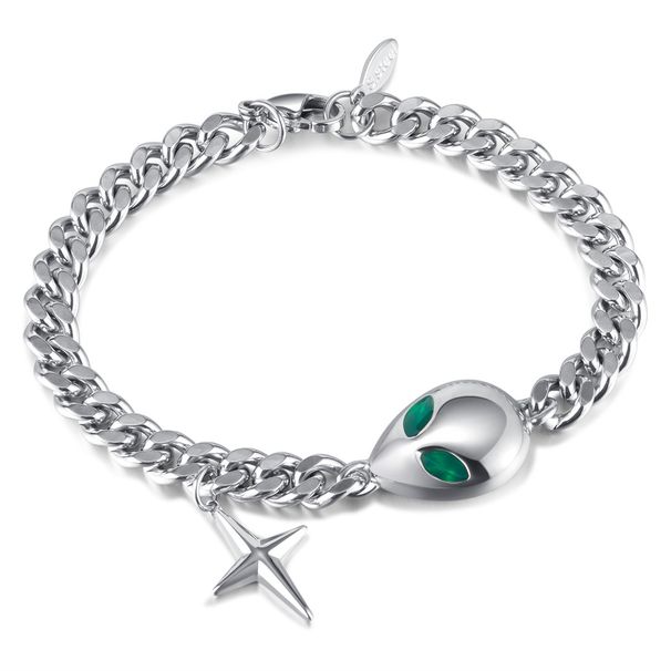 OPK Jewelry Niche Design Stainless Steel Cuban Chain Alien Cross Bracelet Unisex_ipsvogv.com