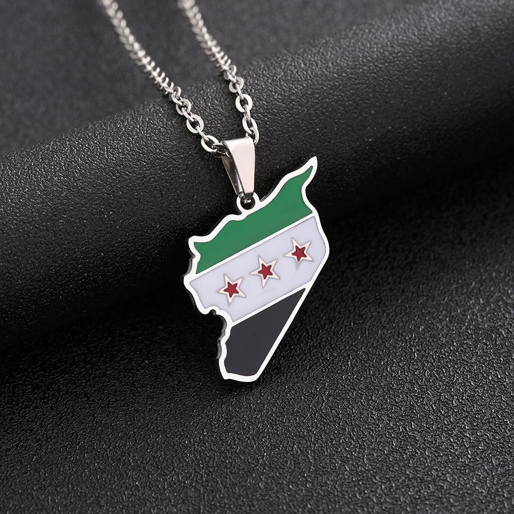 Stainless Steel Syrian Free Army Map And Flag Necklace For Men And Women Couple Sweater Chain Baccessories_ipsvogv.com