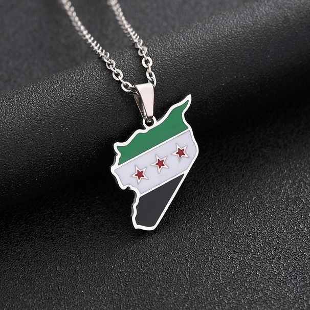 Stainless Steel Syrian Free Army Map And Flag Necklace For Men And Women Couple Sweater Chain Baccessories_ipsvogv.com