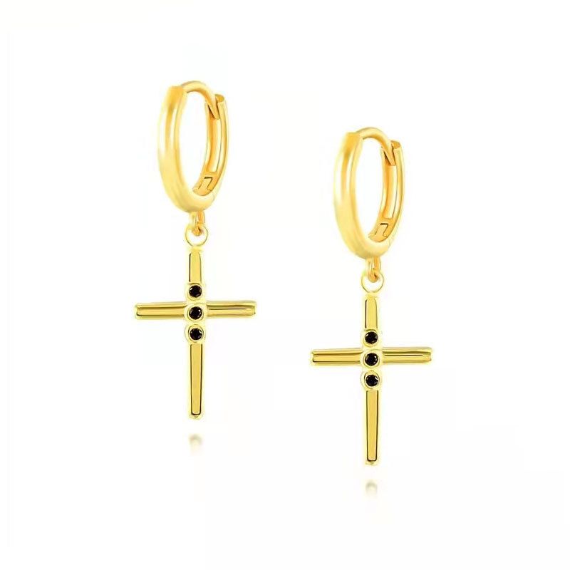 Women's Jewelry S925 Silver Needle Geometric Cross Ear Buckle Diamond Trendy Ear Hoop Earrings_ipsvogv.com