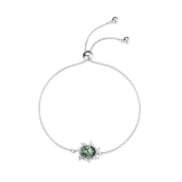 new S925 Silver Bracelet For Women, Green Moss Stone, Water Grass, Agate Hand Jewelry, Exquisite Fashion, Retro_ipsvogv.com