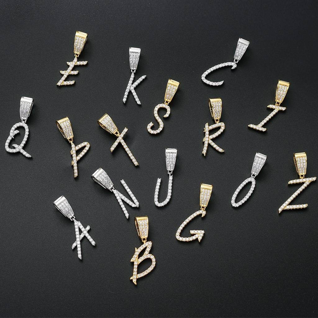 Pendants & Charms Necklace Men's English Cursive Letter Pendant 26 English Letter Hip Hop Necklace DIY Splicing Set_ipsvogv.com
