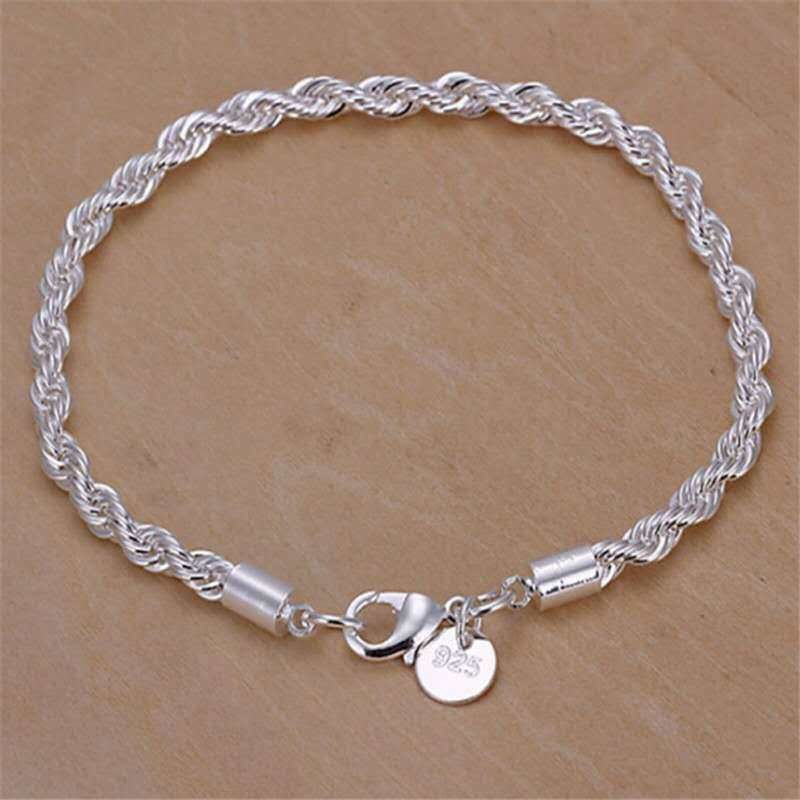 Popular Jewelry 4mm Fried Dough Twists Rope Simple Fashion Silver Plated Lady Bracelet_ipsvogv.com