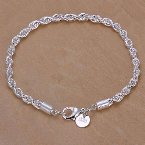Popular Jewelry 4mm Fried Dough Twists Rope Simple Fashion Silver Plated Lady Bracelet_ipsvogv.com