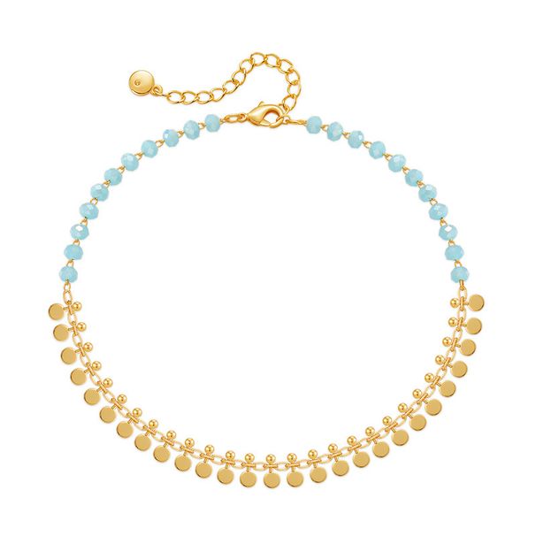 Exotic brass plated K real gold tassel pendant niche anklet light blue crystal elegant temperament anklet_ipsvogv.com