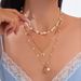 Ocean Wind Metal Fan Shell Starfish Pendant Ins Pearl Snake Bone Chain Necklace For Women_ipsvogv.com