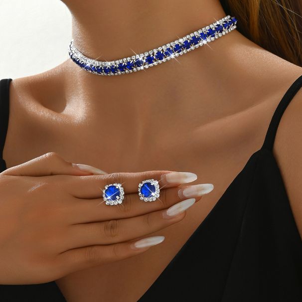 2024 Square Rhinestone Necklace And Earrings For Women Wedding Party Accessories Bride Two-Piece Set_ipsvogv.com