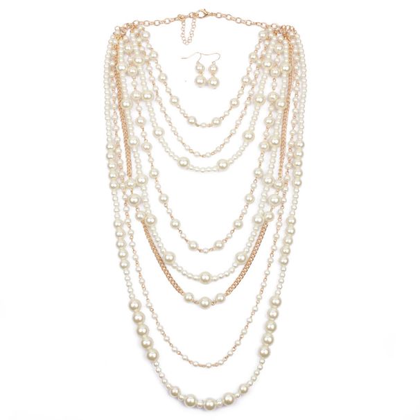 Fashionable with multi-layer pearl necklace, exaggerated temperament, long collarbone necklace 6470_ipsvogv.com