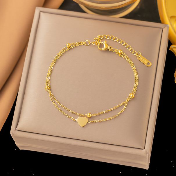 Ins Trendy Female Internet Celebrity Same Hip Hop Love Stainless Steel Double Layered Heart Pendant Bracelet For Women_ipsvogv.com