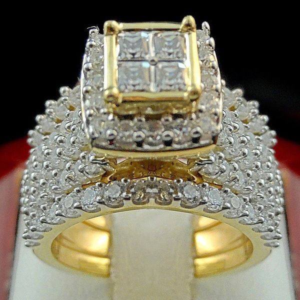 Sanjie's New Plated Princess Square Diamond Luxury 2-piece Engagement Ring Set_ipsvogv.com