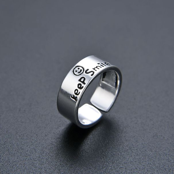 Unisex Niche Design Japanese And Korean Style Personality Smiley Face Open Ring Retro Thai Silver Smile Letter Ring Internet Celebrity Jewelry_ipsvogv.com