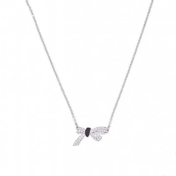 Silver Black And White Full Diamond Bow Necklace Female Element Crystal Clavicle Chain_ipsvogv.com