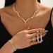 Bridal Necklace Earrings Bracelet Ring Four-Piece Rhinestone Claw Chain Jewelry Set_ipsvogv.com