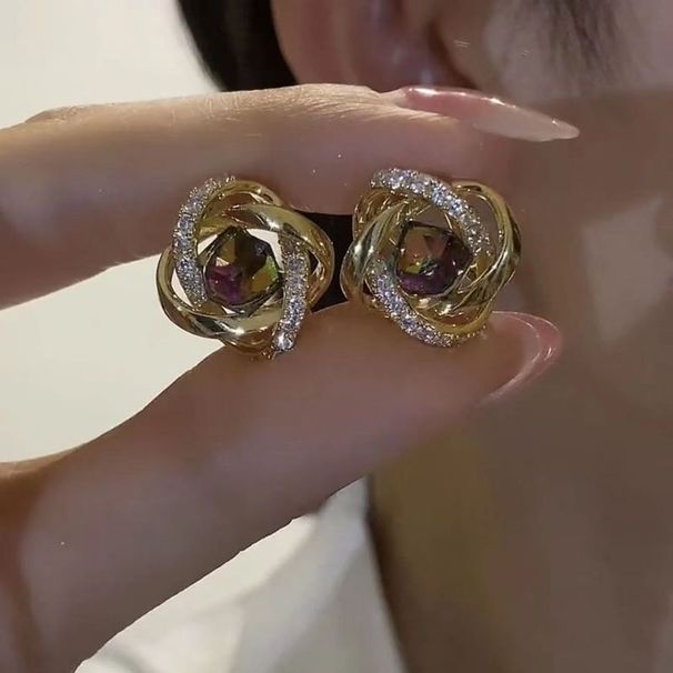 Women's Tide Bright Color Zircon Heavy Winding Metal Wind High-grade Light Fashion Earrings_ipsvogv.com